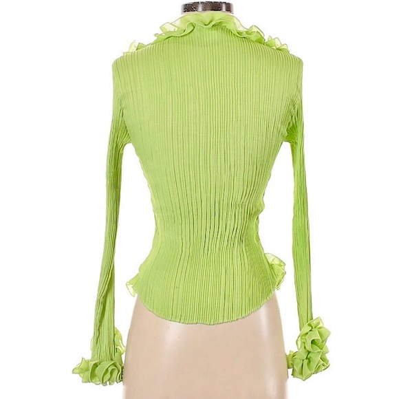 Vintage 90s lime green ruffle blouse top - Picture 7 of 10